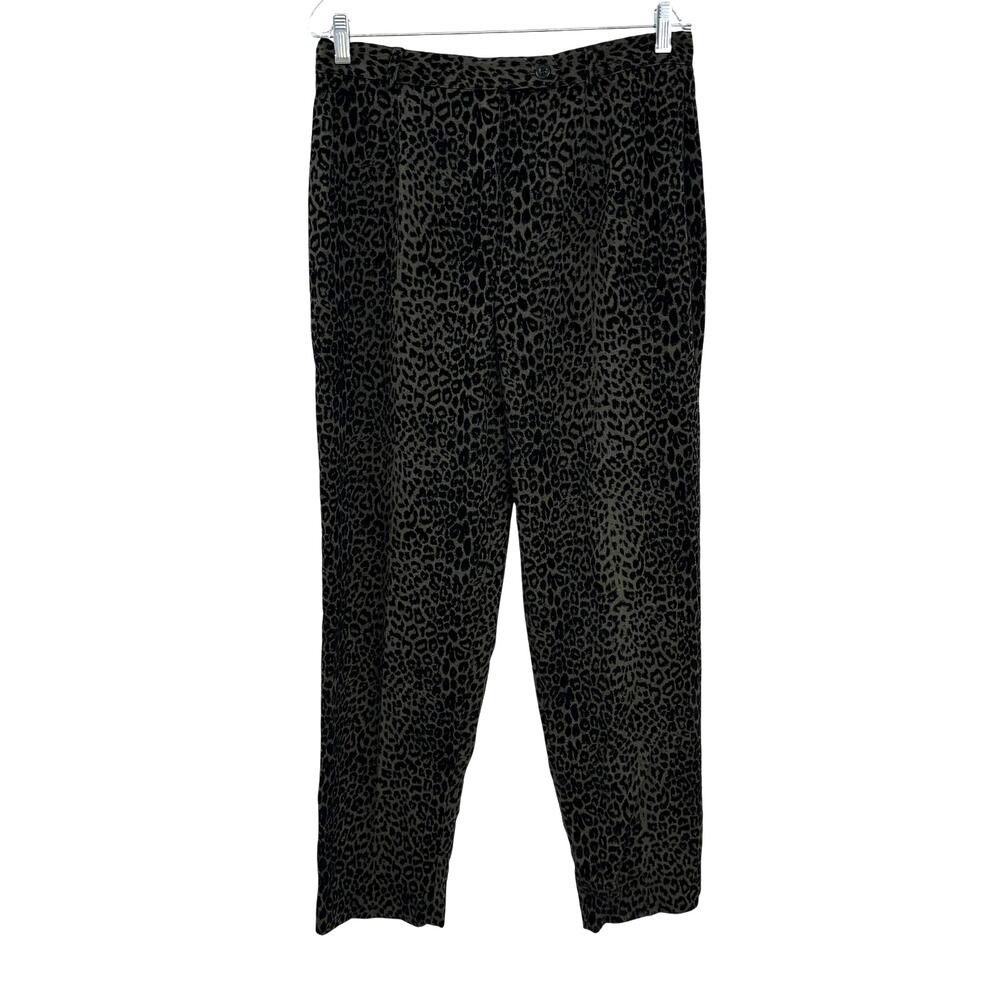 VTG Leopard Print Velvet Pants High Rise Straight Leg 14 L Y2K USA Goth Braetan